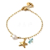 Freshwater Pearl & Glass & Beach Starfish Charm Bracelets BJEW-K237-06G-04-1