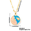 Brass Coral & Blue Enamel Round Universe Star Glitter Pendant Dapped Chain Necklaces for Women HP9168-2-1