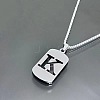 Rectangle with Laser Cut Letter 201 Stainless Steel Initial Pendant Necklaces WGA5E8C-11-1