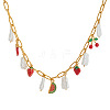 Ocean 304 Stainless Steel Enamel Red Strawberry Watermelon & Natural Freshwater Pearl Pendant Paperclip Chain Bib Necklaces for Women VT2303-5