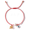 Adjustable Butterfly Brass & Red White Cord Braided Bead Bracelets GY0260-5