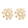 Flower Brass Micro Pave Clear Cubic Zirconia Stud Earrings EJEW-F400-01C-G-2