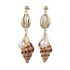 Alloy Natural Shell Beaded Dangle Stud Earrings EJEW-JE06268-4