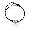 304 Stainless Steel Crown Charm Bracelet with Waxed Cord for Women BJEW-A125-19-1