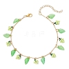 Acrylic Leaf & Glass Seed Beaded Grapes Tassel Brass Bar Link Chain Anklets for Women AJEW-MZ00008-02-1