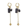 304 Stainless Steel Blue Goldstone Heart Tassel Hoop Earrings EJEW-JE06731-01-3