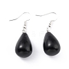 Natural Black Onyx Dangle Earrings EJEW-P143-C10-1