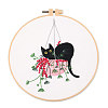 Cat & Plant Pattern DIY Embroidery Kits DARK-PW0001-155B-1