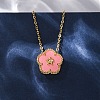 304 Stainless Steel Pink Enamel 5-Petal Flower Pendant Necklaces for Women NJEW-U032-17G-02-3