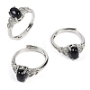Oval Natural Dyed & Heated Black Agate Adjustable Rings RJEW-Q819-01P-09-1