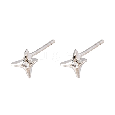Brass Micro Pave Clear Cubic Zirconia Star Stud Earrings EJEW-L278-06P-1