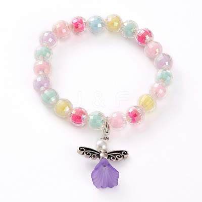 Acrylic Guardian Angel Charm Stretch Bracelets for Kids BJEW-JB05866-1