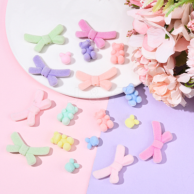 30Pcs 3 Styles Flocky Acrylic Bunny Beads OACR-YW0002-38-1