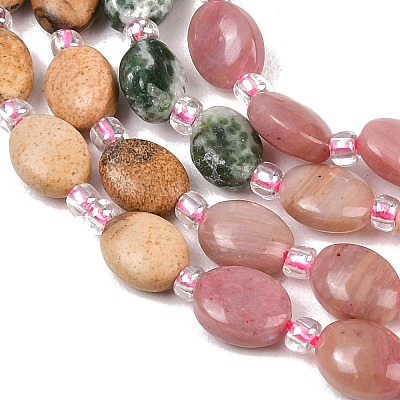 Natural Green Spot Jasper & Mookaite & Picture Jasper & Rhodonite & Lemon Jade Beads Strands G-Z135-A09-1