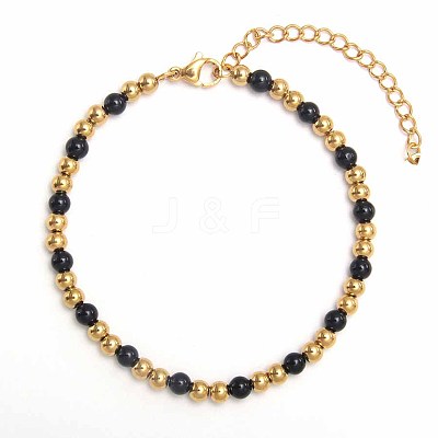 Simple Fashion Round 304 Stainless Steel Beaded Bracelets for Women UG2742-13-1