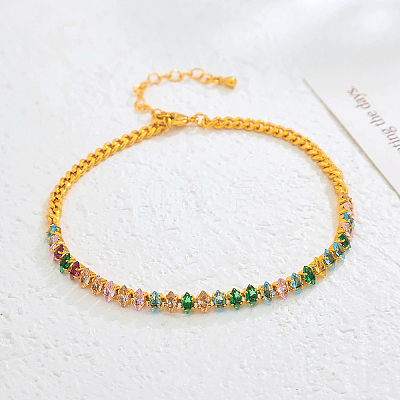 Eternal Brass Pave Cubic Zirconia Horse Eye Tennis Anklets for Women Elegant Daily Wear CC7151-3-1