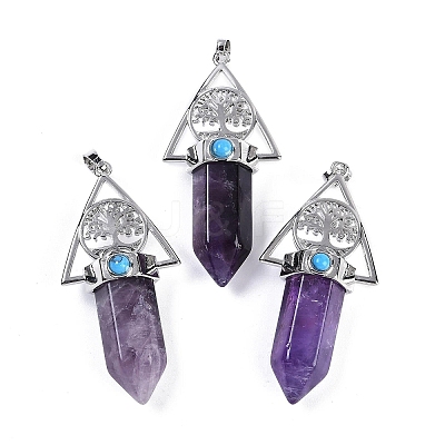Natural Amethyst Faceted Pointed Bullet Big Pendants G-H076-02P-05-1