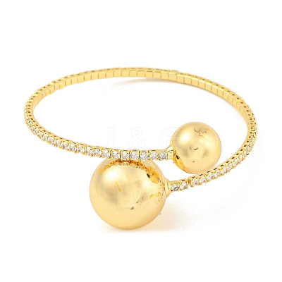 Rack Plating Brass Pave Clear Cubic Zirconia Round Ball Open Cuff Rings for Women BJEW-B110-04B-G-1