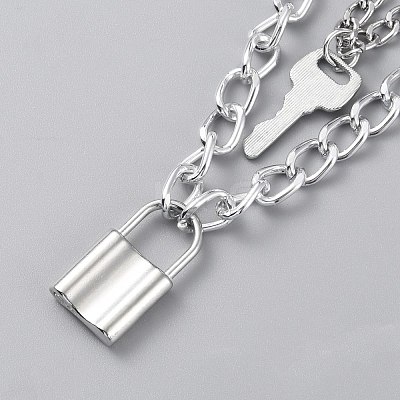 Alloy Curb Chains Double Layer Necklace NJEW-WH0022-09E-1