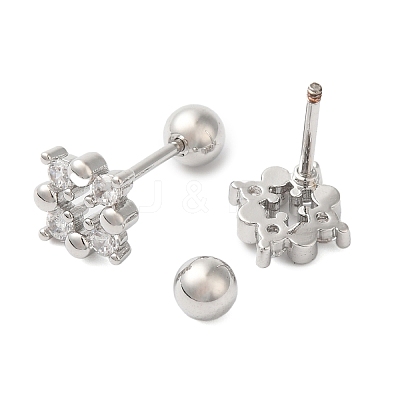 Square Bow Brass Micro Pave Clear Cubic Zirconia Cartilage Earrings EJEW-L289-03P-03-1