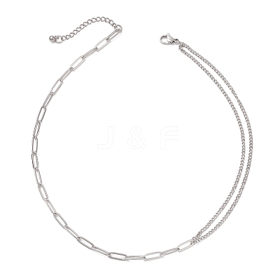 Modern Style 304 Stainless Steel Paperclip & Twisted Mixed Chain Necklaces NJEW-JN05853-1