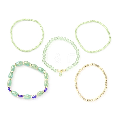 5Pcs 5 Style Glass & Lampwork Evil Eye Stretch Bracelets Set BJEW-JB09619-04-1