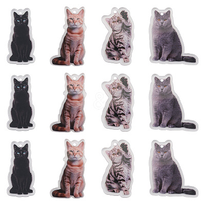 12Pcs 4 Styles Printed Acrylic Pendants OACR-TA0004-14A-1