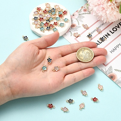 50Pcs 5 Colors Zinc Alloy Enamel Connector Charms ENAM-YW0009-01-1