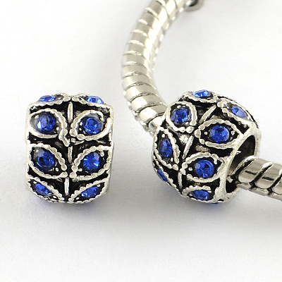 Antique Silver Plated Alloy Rhinestone Large Hole European Beads MPDL-R041-02F-1
