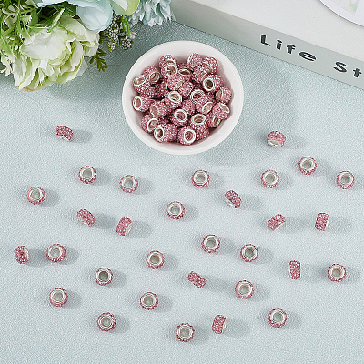 80Pcs Polymer Clay Rhinestone European Large Hole Beads with Silver Color Plated Brass Cores FPDL-LT0001-02C-1