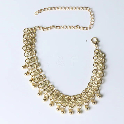 Alloy Round Bead Tassel Anklets for Women FS-WG4554C-01-1