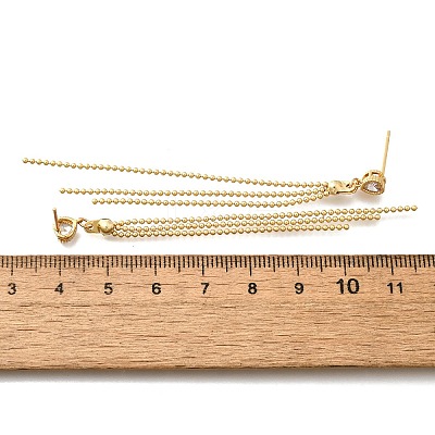 Heart Brass Tassel Stud Earrings EJEW-Z086-04G-1