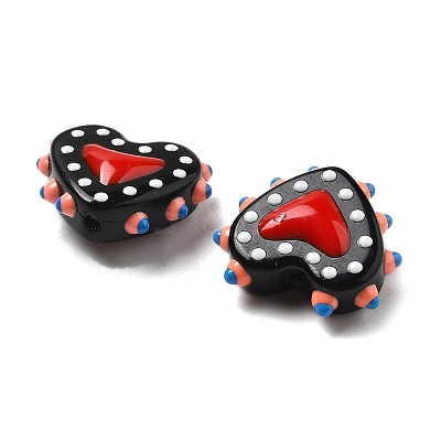 Painted Glass Beads Bumpy Beads Heart X-LAMP-V001-07F-1