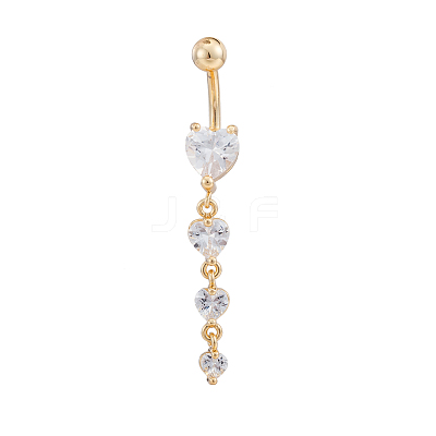 Real 18K Gold Plated Piercing Jewelry Brass Cubic Zirconia Heart Navel Ring Navel Ring Belly Rings AJEW-EE0001-06-1