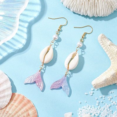 Shell Pearl Dangle Earrings EJEW-TA00626-1