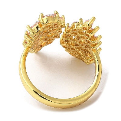 Cubic Zirconia Double Wing Open Cuff Rings RJEW-Q168-03G-01-1