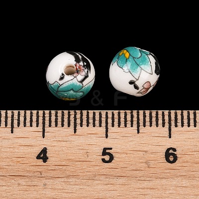 Floral Printed Porcelain Beads PORC-Q199-8mm-17-1