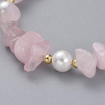Natural Rose Quartz Chip Beaded Bracelets BJEW-JB04933-01-1