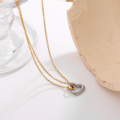 Duo Tone 304 Stainless Steel Heart Pendant Necklaces for Women FS-WGDA821-01-1