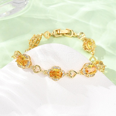 Heart & Oval Brass Micro Pave Cubic Zirconia Link Chain Bracelets for Women BJEW-A163-03G-03-1