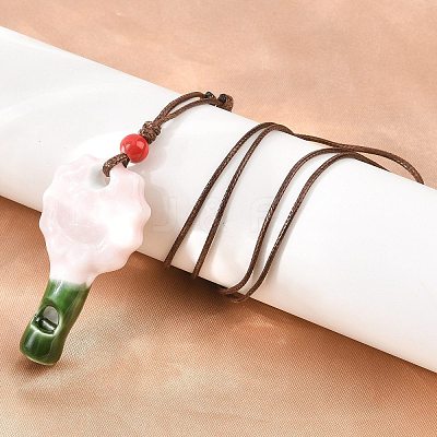 Adjustable Sunflower Porcelain Whistle Pendant Waxed Cord Necklaces for Women FB-CBA68CE-01A-1