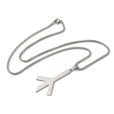 201 Stainless Steel Death Rune Symbol Pendant Necklaces LS-NJEW-H065-18P-1