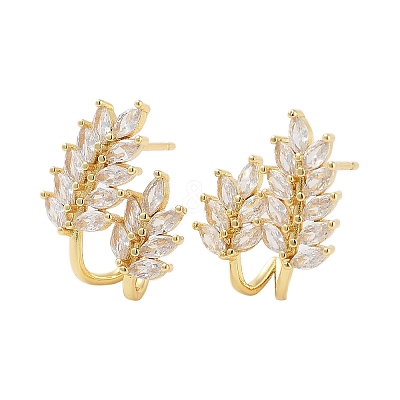 Rack Plating Leaf Brass Stud Earrings EJEW-N055-30G-RS-1