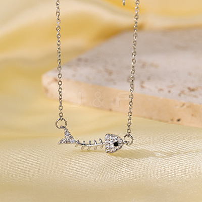 Brass Micro Pave Clear and Black Cubic Zirconia Pendant Necklaces for Women FS-WG014CD-14-1