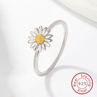 Anti-Tarnish Rhodium Plated 925 Sterling Silver Daisy Flower Finger Ring for Women KN3229-2-1