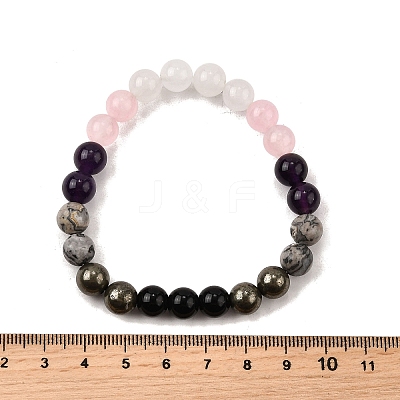 Bohemian Style Natural & Synthetic Mixed GemstoneRound Beaded Stretch Bracelets for Men NU8854-1-1