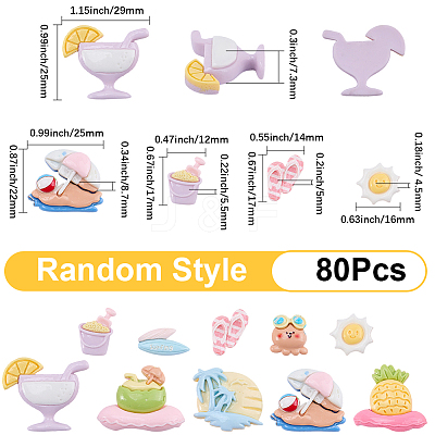 80Pcs 2 Styles Summer Theme Opaque Resin Cabochons CRES-SC0003-28-1