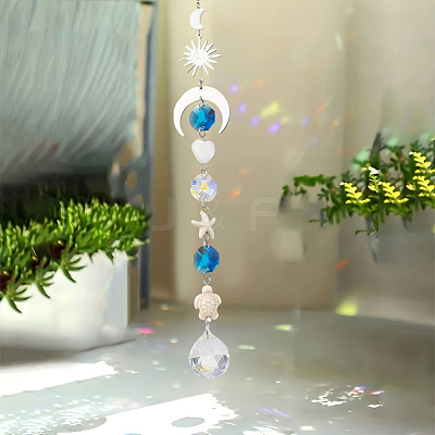 3Pcs Glass Round & Octagonal Beads Hanging Suncatchers HJEW-CN0001-40-1