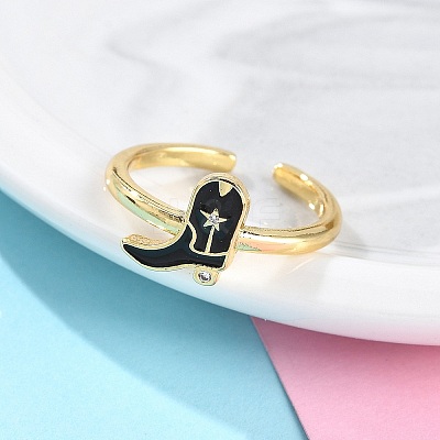 Rack Plating Brass Micro Pave Cubic Zirconia Open Cuff Rings for Women KK-K392-59G-05-1
