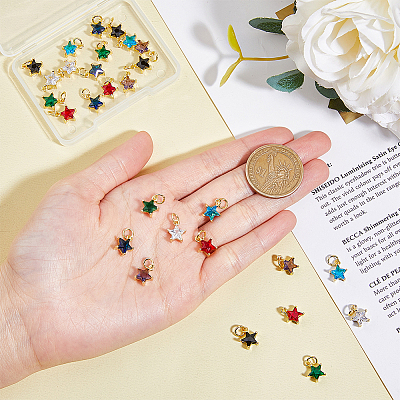 28PCS 7Colors Brass Cubic Zirconia Charms KK-DC0003-71-1